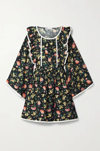 Batsheva - + Laura Ashley Rhys Belted Crochet-trimmed Cotton-poplin Mini Dress - Black