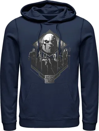 Men's Zack Snyder Justice League Darkseid Group Shot Pull Over Hoodie - Navy Blue - 3X Large