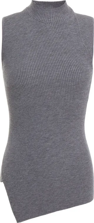 Asymmetric ribbed wool-blend turtleneck top