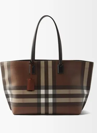 Tb Medium Checked Coated-canvas Tote Bag