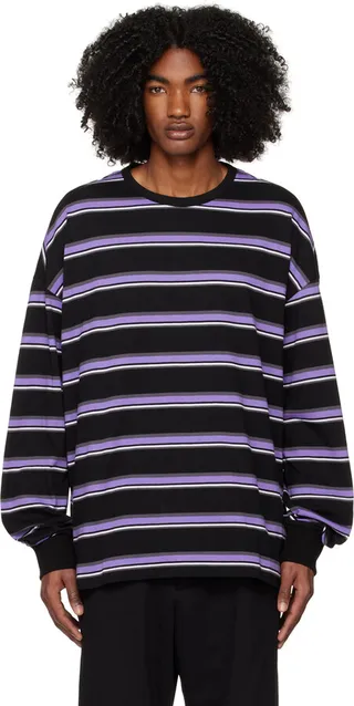 Juun.J Purple & Black Striped Long Sleeve T-Shirt
