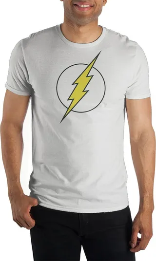 Mens DC Comic Book Superhero Flash White Graphic Tee-XL