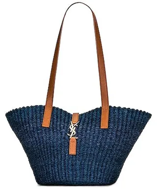 Saint Laurent Small Panier Raffia Bag in Blue