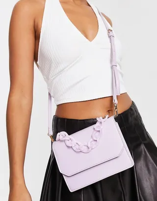 ASOS DESIGN cross body bag with resin handle & detachable cross body strap in lilac