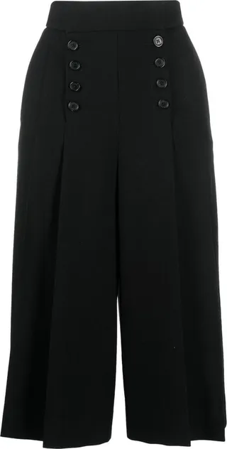 Pleated Cropped Wool Trousers