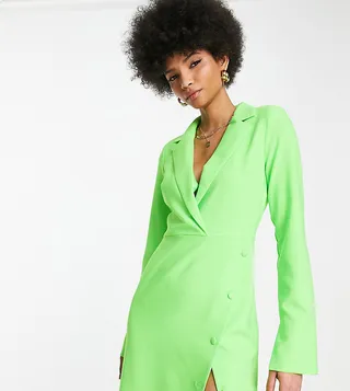 ASOS DESIGN Tall button split skirt blazer mini dress in neon green