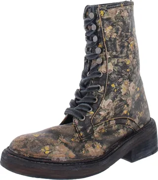 Santa Fe Womens Leather Round Toe Combat & Lace-up Boots