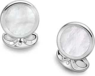 Deakin & Francis - Deakin & Francis Sterling Silver Round Cufflinks with Mother-of-Pearl