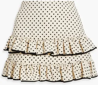 Ruffled polka-dot wool and silk-blend crepe mini skirt