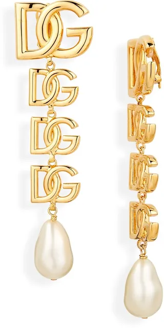 Logo Imitation Pearl Clip-On Drop Earrings