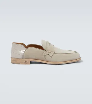 Penny No Back suede and croc-effect loafers