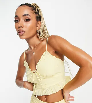 ASYOU frill hem eyelet cami top in yellow - part of a set