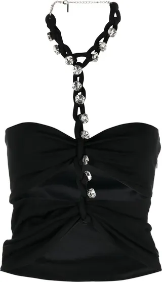 Chain crystal-embellished halterneck top