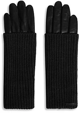 Allsaints Long Knit Cuff Leather Gloves