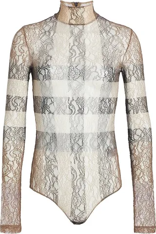 Check Lace Turtleneck Bodysuit