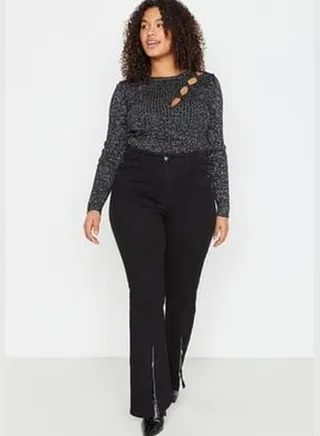 Black High Waist Flare Jeans with Zippered Legs
