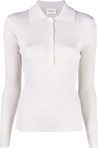 Glitter Ribbed-Knit Polo Top