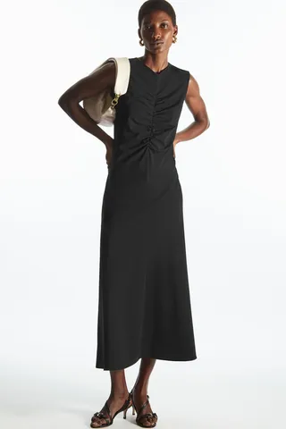 Slim-Fit Gathered Midi Dress