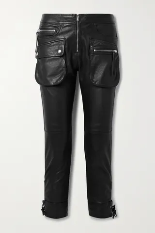 Isabel Marant - Ciane Cropped Tie-detailed Leather Slim-leg Pants - Black