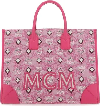 MCM All-Over Logo-Embroidered Tote Bag