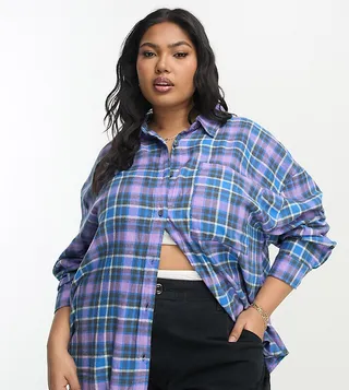 Cotton:On Curve oversized plaid shirt in blue