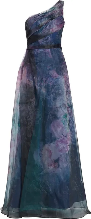 One-Shoulder Printed Organza Gown