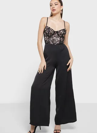 Strappy Lace Wide Leg Jumpsuit