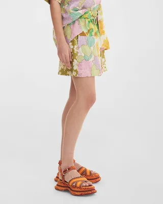 Elora Patchwork Linen Wide-Leg Shorts