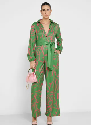Printed Belted Jumpsuit