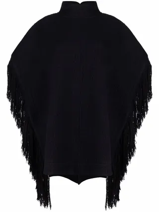 Fringed-Trim Oversized Cape Coat