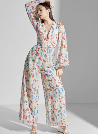 Floral Print Balloon Sleeve Jumpsuit
