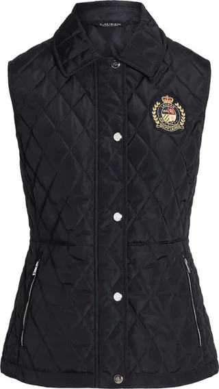 Crest-patch Quilted Vest Down Jacket Navy Blue