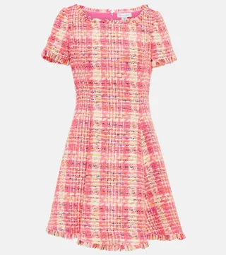 Fringed checked tweed minidress