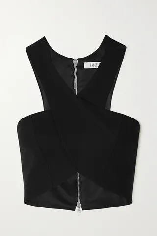GAUCHERE - Cropped Wool-blend Halterneck Top - Black