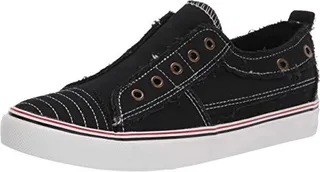 YOKI Womens Bentley-108 Ribbed Cap Toe Retro Casual Slip on Sneakers Black