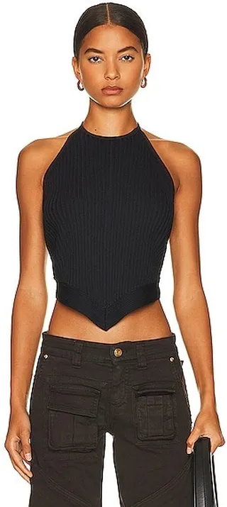 Ganni Melange Knit Halter Top in Black