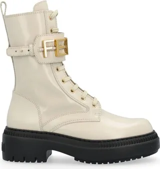 Fendi Fendigraphy Logo Plaque Lace-Up Boots