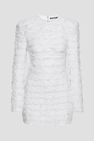 Frayed metallic bouclé-knit mini dress