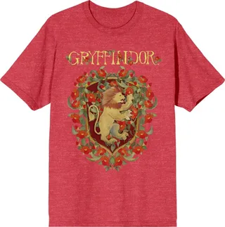 Harry Potter Gryffindor Magical Moments Crest Crew Neck Short Sleeve Red Heather Women’s T-shirt-Small