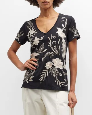 Frankie Embroidered V-Neck Everyday Tee