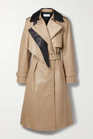 Helmut Lang - Belted Layered Two-tone Leather Trench Coat - Neutrals