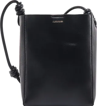Leather shoulder bag with frontal logo