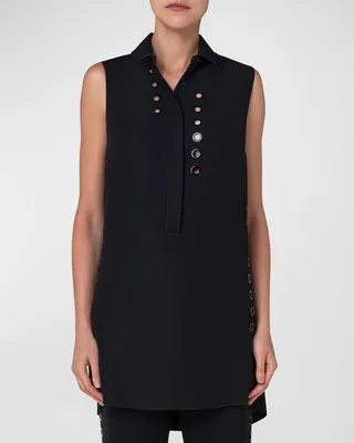 Circle Laser-Cutout Crepe Tunic Blouse