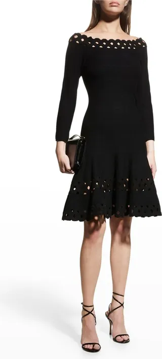 Off-Shoulder Lasercut Fit-&-Flare Dress