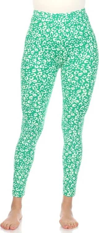 Women's Super Soft Leopard Printed Leggings Green One Size Fits Most Missy - White Mark
