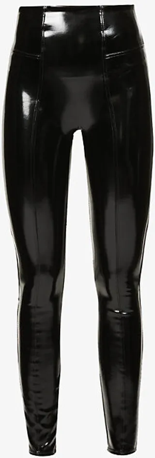 panx Womens Black High-rise Faux-patent tretch-woven Leggings