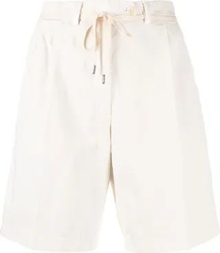 Belted-Waist Tailored Cotton Shorts