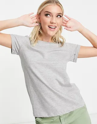 Brave Soul elanor short sleeve roll T-shirt in gray