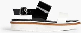 Two-tone patent-leather platform slingback sandals