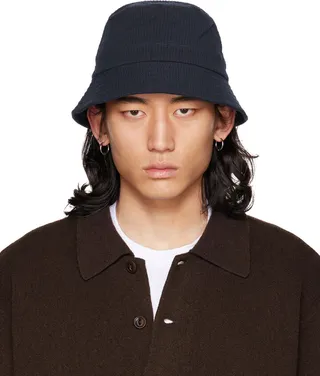 YMC Navy Seersucker Bucket Hat